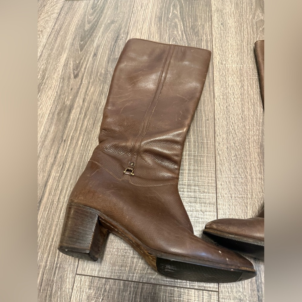 Gucci 1970s Horsebit Brown Leather Wood Stacked Heel Boots Size 8 - Picture 8 of 10